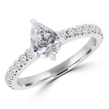 1 1/10 CTW Pear Diamond Solitaire with Accents Engagement Ring in 14K White Gold (MD230042)