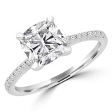 1 5/8 CTW Cushion Diamond Solitaire with Accents Engagement Ring in 14K White Gold (MD230044)