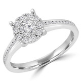 1/2 CTW Round Diamond Halo Engagement Ring in 14K White Gold with Channel set Accents (MD230064)