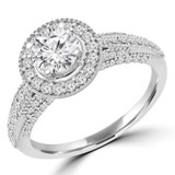 1 CTW Round Diamond Vintage Halo Engagement Ring in 14K White Gold with Accents (MD230067)