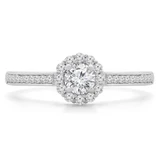 2/5 CTW Round Diamond Floral Halo Engagement Ring in 14K White Gold with Accents (MD230068)