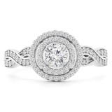 1/2 CTW Round Diamond Twisted Double Halo Engagement Ring in 14K White Gold with Accents (MD230069)