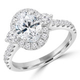 1 3/5 CTW Oval Diamond Open Bridge Cathedral Three-Stone Halo Engagement Ring in 14K White Gold with Accents (MD230070)