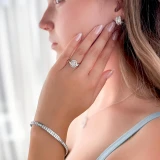 1 3/5 CTW Oval Diamond Open Bridge Cathedral Three-Stone Halo Engagement Ring in 14K White Gold with Accents (MD230072)