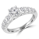 1 1/20 CTW Round Diamond Shared Bar Prong Trellis Solitaire with Accents Engagement Ring in 14K White Gold (MD230085)