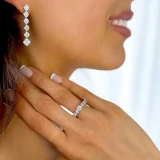 1 1/10 CTW Round Diamond Shared Bar Prong Trellis Solitaire with Accents Engagement Ring in 14K White Gold (MD230086)