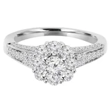 1 1/5 CTW Round Diamond Floral Halo Engagement Ring in 14K White Gold with Accents (MD230096)