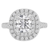 2 1/6 CTW Cushion Diamond Cathedral Double Cushion Halo Engagement Ring in 14K White Gold with Accents (MD230098)