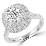 2 1/6 CTW Cushion Diamond Cathedral Double Cushion Halo Engagement Ring in 14K White Gold with Accents (MD230098)