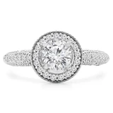 1 CTW Round Diamond Vintage Open Bridge Halo Engagement Ring in 14K White Gold with Accents (MD230099)
