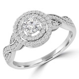 1/2 CTW Round Diamond Twisted Double Halo Engagement Ring in 14K White Gold with Accents (MD230103)