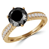 1 1/4 CTW Round Black Diamond 6-Prong Vintage Pinched Solitaire with Accents Engagement Ring in 10K Yellow Gold (MD230107)