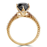 1 1/4 CTW Round Black Diamond 6-Prong Vintage Pinched Solitaire with Accents Engagement Ring in 10K Yellow Gold (MD230107)