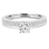 2/3 CTW Round Diamond High Set Hidden Halo Solitaire with Accents Engagement Ring in 14K White Gold (MD230112)