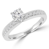 2/3 CTW Round Diamond High Set Hidden Halo Solitaire with Accents Engagement Ring in 14K White Gold (MD230112)