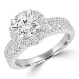 1 9/10 CTW Round Diamond High set Three-row Halo Engagement Ring in 18K White Gold with Accents (MD230120)