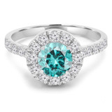 1 1/4 CTW Round Green Diamond Halo Engagement Ring in 14K White Gold with Accents (MD230121)