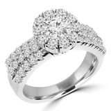 1 1/3 CTW Round Diamond Three-row Tappered Halo Engagement Ring in 14K White Gold with Accents (MD230123)