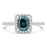 2 1/10 CTW Cushion Blue Diamond Radiant Halo Engagement Ring in 14K White Gold with Accents (MD230125)