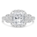 3 CTW Cushion Diamond Vintage Three-Stone Halo Engagement Ring in 18K White Gold with Accents (MD230129)