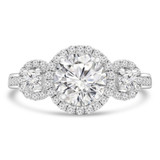 1 2/5 CTW Round Diamond Vintage Three-Stone Halo Engagement Ring in 18K White Gold with Accents (MD230130)