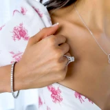 3 CTW Round Diamond Rollover Halo Engagement Ring in 18K White Gold with Accents (MD230132)