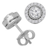 4/5 CTW Round Diamond Bezel Set Halo Stud Earrings in 14K White Gold (MD230155)