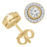 3/4 CTW Round Diamond Bezel Set Halo Stud Earrings in 14K Yellow Gold (MD230162)