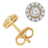 1/2 CTW Round Diamond Bezel Set Halo Stud Earrings in 14K Yellow Gold (MD230165)