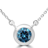 1 1/3 CT Round Blue Diamond Bezel Set Necklace in 14K White Gold (MD230194)