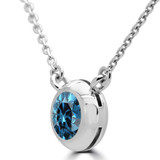 1 1/3 CT Round Blue Diamond Bezel Set Necklace in 14K White Gold (MD230194)