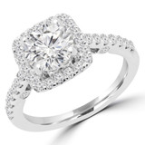 1 CTW Round Diamond Cushion Halo Engagement Ring in 14K White Gold with Accents (MD230228)