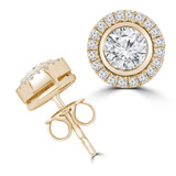 9/10 CTW Round Diamond Bezel Set Halo Stud Earrings in 14K Yellow Gold (MD240022)