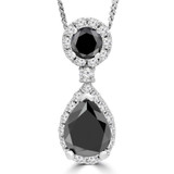 2 3/5 CTW Pear Black Diamond Two-stone Pear Halo Pendant Necklace in 14K White Gold (MD240025)