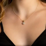 5/8 CTW Round Diamond Double Cushion Halo Pendant Necklace in 14K Yellow Gold (MD240028)