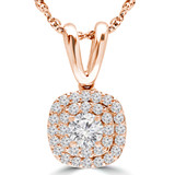 1/2 CTW Round Diamond Double Cushion Halo Pendant Necklace in 14K Rose Gold (MD240030)
