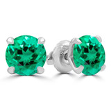 2 1/10 CTW Round Green Lab Created Emerald  4-Prong Stud Earrings in 14K White Gold (MD240061)