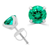 2 1/10 CTW Round Green Lab Created Emerald  4-Prong Stud Earrings in 14K White Gold (MD240061)