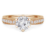 1 1/10 CTW Round Diamond 6-Prong Vintage Solitaire with Accents Engagement Ring in 14K Yellow Gold (MD240067)
