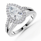 2 2/5 CTW Pear Diamond Split-Shank Pear Halo Engagement Ring in 14K White Gold with Accents (MD240078)