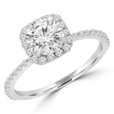 1 9/10 CTW Round Diamond Cushion Halo Engagement Ring in 14K White Gold with Accents (MD240085)