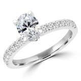 1 CTW Oval Diamond Hidden Halo Solitaire with Accents Engagement Ring in 14K White Gold (MD240089)