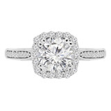 9/10 CTW Round Diamond Double Prong Tappered Cushion Halo Engagement Ring in 14K White Gold (MD240091)