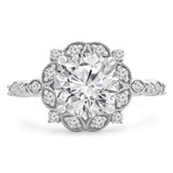 7/8 CTW Round Diamond Vintage Floral Halo Engagement Ring in 14K White Gold (MD240093)