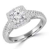 1 4/5 CTW Round Diamond Two-row Split-Shank Cushion Halo Engagement Ring in 18K White Gold (MD240095)