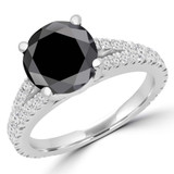 2 2/5 CTW Round Black Diamond Cathedral Split-shank Solitaire with Accents Engagement Ring in 14K White Gold (MD240122)