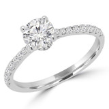 9/10 CTW Round Diamond Tapered Hidden Halo Solitaire with Accents Engagement Ring in 14K White Gold (MD240134)