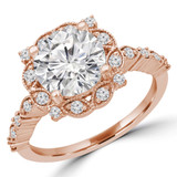 4/5 CTW Round Diamond Vintage Floral Halo Engagement Ring in 14K Rose Gold with Accents (MD240142)