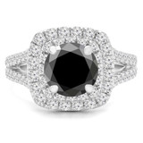 2 1/2 CTW Round Black Diamond Split-shank Double Cushion Halo Engagement Ring in 14K White Gold with Accents (MD240144)