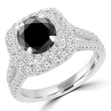 2 1/2 CTW Round Black Diamond Split-shank Double Cushion Halo Engagement Ring in 14K White Gold with Accents (MD240144)